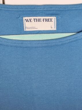 ✨️Free People We The Free Blue Ribbed Long Sleeve Top Size L NWT 💙